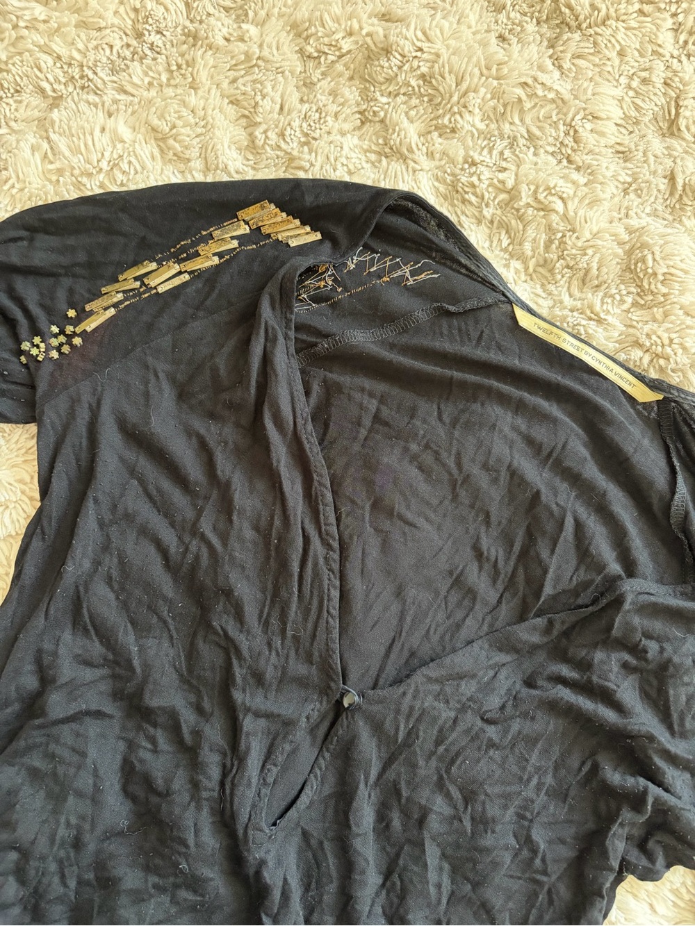 Cynthia Vincent Black Top with Gold Embellishment
